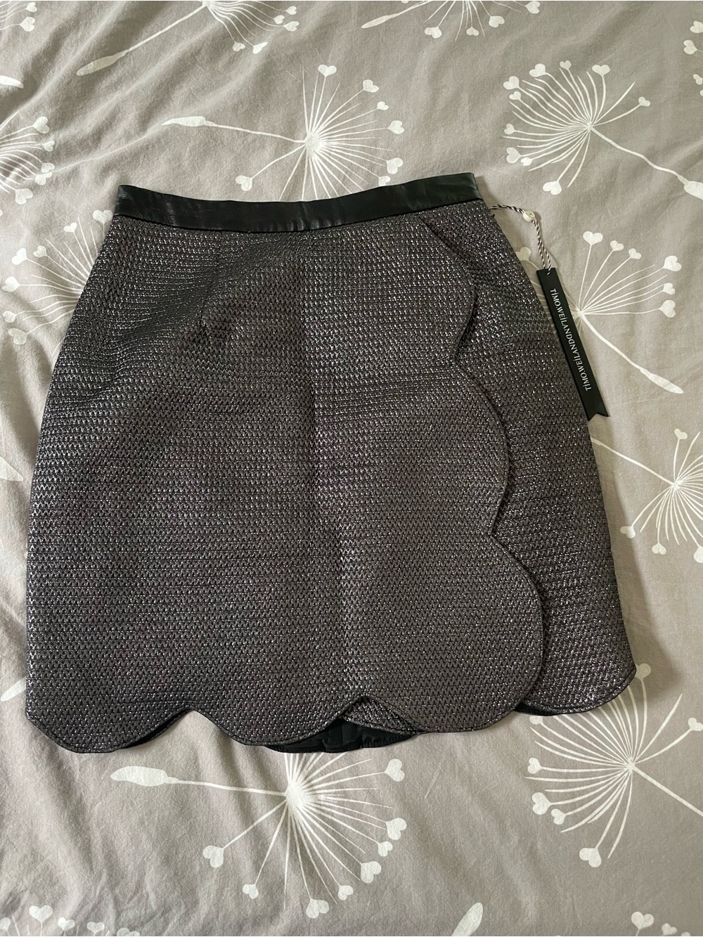 Timo Weiland Metallic Charcoal Scalloped Mini Skirt